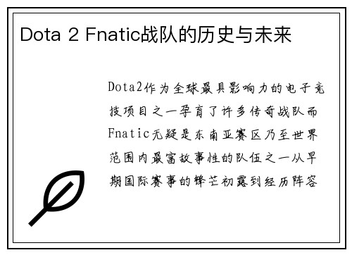 Dota 2 Fnatic战队的历史与未来
