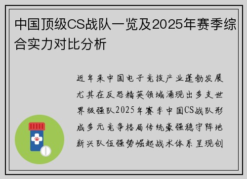 中国顶级CS战队一览及2025年赛季综合实力对比分析